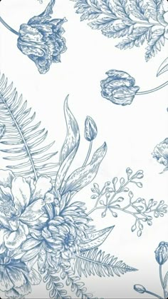 a drawing of flowers and leaves on a white background with blue pen writing in the bottom right corner