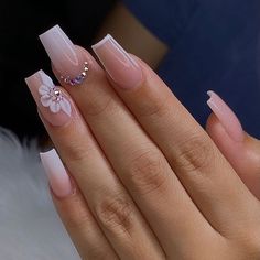 Quinceanera Nails, Acrylic Nails Nude, Unghie Nail Art, Nagel Tips, White Acrylic Nails, Girly Acrylic Nails, Her Nails, Blush Nails, Short Square Acrylic Nails