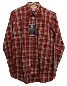 Wrangler Ultimate Shirt WRINKLE RESIST Long Sleeve Button Down Plaid Shirt (Red) Size Men's (S)  60% Cotton/40% Polyester Button Down Front Button Down Collar One Pocket Wrinkle Free & Worry Free Shirt Perfect for casual or dressier occasions, it has a wrinkle-resist finish that retains its shape and looks fresh-pressed straight from the dryer Shirt Wrinkles, Farm Clothes, Wrinkle Free, Button Down Collar, Plaid Shirt, Button Downs, Casual Button Down Shirt, Men Casual, Plaid