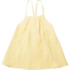 Simple pinafore shaped dress, with front patch pockets and pleats at the front and back to create an A-line shape. Slim straps tie through loops at the back for a comfortable, adjustable fit. Designed to sit at a shorter length above the knee. Made from soft, lemon check linen a small scale yellow check interwoven with warm white colour. | Nellie Quats | Marbles Check Linen A-Line Pinafore Dress, Lemon (Plaid, Size 3-4Y) | Maisonette collects the best children’s products from around the world (u Summer Cotton Dresses With Patch Pockets, Spring Cotton Dresses With Patch Pockets, Cute Sleeveless Pinafore Dress For Playtime, Summer Cotton Ruffle Pinafore Dress, Clover Dress, Toddler Mustard Plaid Dress, Kids Pinafore, Girls Pinafore, Boy Accessories