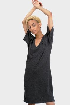 DESCRIPTION: A textured t-shirt dress with a relaxed fit, v-neck and length and above the knee. Perfect on-the-go or lounging in style. Silky-soft, breezy and breathable - A natural beauty.FABRIC CONTENT: 55% Organic Cotton, 45% Bamboo... Women Lifting, Charcoal Clothing, Cruelty Free Brands, Ethical Fashion, Leisure Wear, Above The Knee, Capsule Wardrobe, T Shirt Dress, Effortless Style