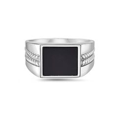 Our men's jewelry is inspired by pieces that our designer would wear himself, a blend of classic and contemporary. A signet ring for the modern man - this ring is inlaid with a square-shaped natural gemstone, and accented with a braided texture crafted on each side. The ring is inlaid with a natural black onyx gemstone. This piece is made in Italy by our artisans, and rhodium plated for high shine and to prevent tarnishing. Made in ItalyMetal: Sterling SilverGemstones: Malachite or Black OnyxSto Modern Signet Ring With Rectangular Stone And Polished Finish, Modern Signet Ring With Rectangular Stone For Formal Occasions, Modern Onyx Signet Ring For Anniversary, Luxury Onyx Rectangular Rings, Luxury Rectangular Onyx Ring, Classic Onyx Rectangular Signet Ring, Modern Square Signet Ring With Polished Finish, Elegant Onyx Rectangular Signet Ring, Modern Black Gemstone Signet Ring