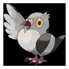 a cartoon bird with its wings spread out and yellow eyes on it's face