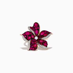 Ruby Royale 14K Rose Gold Ruby and Diamond Flower Ring Diamond Flower Ring, Gem Diamonds, Effy Jewelry, Colored Gems, Diamond Flower, Diamond Shop, Pendant Rings, Precious Gems, Ruby Ring