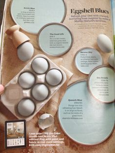 an open magazine with eggs and other things in it