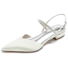 Shop Ivory Satin Rhinestone Slingback Pointed Toe Flat Sandals color Ivory for Going out, Hanging out with worldwide Free shipping & Free return. Communion Shoes, Bridal Party Shoes, Mom Of Bride, Bridal Shoes Low Heel, Pink Wedding Shoes, Spring Heels, Glitter Flats, Elegant Flats, Wedding Shoes Flats