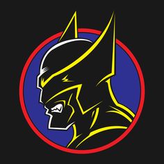 the batman logo on a black background with red, yellow and blue circles around it