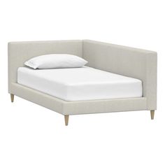 Our latest collaboration with West Elm is inspired by mid-century modern style. The Timo Corner Bed boasts clean lines and a lowered profile that not only fits into a corner to save space but is closer to the ground so that little ones can get in and out of bed easier. Accented with plush upholstery, this bed is crafted from quality materials to last for years to come. HOW IT IS CONSTRUCTED Bed frame is crafted from engineered wood and upholstered with your choice of fabric on the front and edge Corner Bed Frame, Teen Beds, Corner Bed, Tator Tots, Bed In Corner, Bedroom Redesign, Best Room, Bed Twin, Nursery Room Design