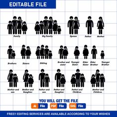 an image of a family tree with the words editable file and other symbols on it