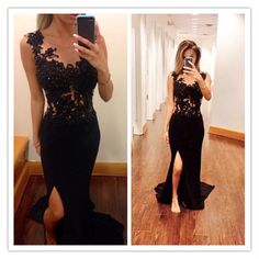 Simple Dress Black Prom Dresses, Mermaid Slit Chiffon Long Prom Dresses, Graduation Dress, Evening Dresses Black Lace Prom Dress, Mother Of Bride Dress, Lace Prom Dresses, Looks Pinterest, Lace Prom Dress, Black Prom Dress, Mother Of Bride, Black Prom, Backless Prom Dresses