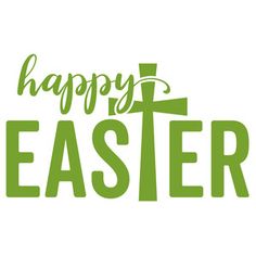 the words happy easter written in green on a white background