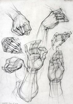 several hands are shown with different angles and shapes in this sketching lesson, the hand is