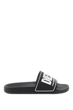 Rubber slides by Diesel with contrasting lettering logo on the band. Anatomical footbed. Size Info IT Color Detail Mixed colours Made In Italy Material 100% PU Season One fall Season Two winter Product shoes Brand Diesel Size And Fit Casual Open Toe Slides With Logo Print, Modern Slides With Branded Insole For Streetwear, Black Slides With Logo, Black Logo Slides, Casual Black Slides With Logo, Logo Print Slip-on Sandals For Summer, Black Logo Slides For Summer, Black Slides With Logo For Summer, Summer Slide Sandals With Logo Print