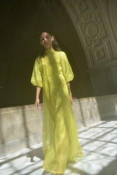 KAMPERETT MEIERE SILK ORGANZA GOWN | CHARTREUSE Chartreuse Dress, Silk Organza Dress, Cocktail Length Dress, Organza Gown, Engagement Party Dresses, Organza Gowns, Long Slip, Organza Dress, Modest Clothing