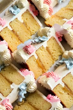 several pieces of cake with frosting and sprinkles