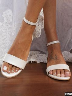 Fisdy - Elegant White Bridal Shoes: Womens Open-Toe Ankle Strap Flats for Wedding White Bridal Sandals, White Sandals Wedding, Flat Wedding Shoes, White Bridal Shoes, Ivory Bridal Shoes, Ivory Wedding Shoes, Bridal Flats, Bridal Shoes Flats, Wedding Shoes Flats