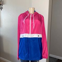 Nwt Black Jack Popover Hooded Windbreaker In Hot Pink/Blue/White. Half Zip. Pouch Pockets. Men’s Size So Runs Loose For Women. Size Medium On Mannequin Photos. Size Large Laying Flat. Available In Size Medium & Large. Trendy Pink Windbreaker With Pockets, Casual Hooded Color Block Windbreaker, Casual Pink Spring Windbreaker, Casual Pink Windbreaker With Pockets, Pink Hooded Windbreaker For Spring, Casual Pink Color Block Windbreaker, Pink Windbreaker For Sports In Spring, Pink Windbreaker For Sports, Pink Sports Windbreaker