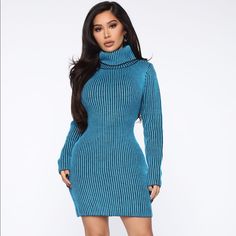 Midi Dress Long Sleeve Turtle Neck Stretch 100% Acrylic Chic Blue Long Sleeve Sweater Dress, Casual High Neck Sweater Dress For Night Out, Winter Blue Bodycon Mini Dress, Blue Midi Dress For Winter Party, Winter High Neck Mini Dress For Date Night, Blue Bodycon Mini Dress For Winter, High Neck Mini Dress For Winter Date Night, Trendy Blue Long Sleeve Bodycon Dress, High Neck Mini Dress For Date Night In Winter