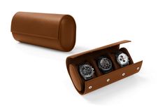 Luxury Business Watch Accessories With Rectangular Case, Modern Brown Watch Accessories For Travel, Luxury Watch Accessories With Case Included, Luxury Leather Watch, Luxury Leather Strap Watch With Round Case, Brown Round Case Watch Accessories For Travel, Luxury Watch Accessories With Leather Strap And Round Case, Formal Leather Watch With Round Case, Formal Portable Leather Case