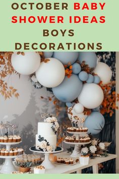 a baby shower party with balloons and desserts