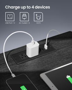 the charger is plugged in to an iphone and charging it on a table