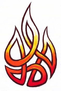 an orange and yellow fire symbol on a white background with the letter d in it