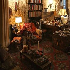 a living room filled with furniture and lots of books