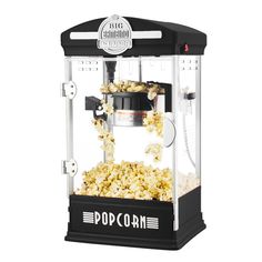 an old fashioned popcorn machine is shown on a white background