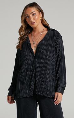 Beca Plisse Button Up Shirt in Black | Showpo Collared Tops With Button Closure For Night Out, Collared Top With Button Closure For Night Out, Trendy Button-up Tops For Night Out, Buttoned Tops For Date Night In Fall, Fall Date Night Tops With Buttons, Fall Button Tops For Date Night, Button Closure Top For Date Night In Fall, Fall Date Night Tops With Button Closure, Fall Tops With Button Closure For Date Night