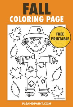 the fall coloring page is shown with an image of a scare and leaves on it