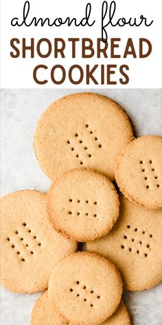 a pile of shortbread cookies with the words almond flour shortbread cookies on top