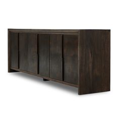 the sideboard is made from dark wood