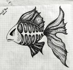 a pencil drawing of a fish on top of a piece of paper