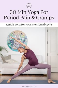 Yoga For Period Pain, Yoga For Period, 30 Min Yoga, Yoga Poses For Constipation, Boho Beautiful Yoga, Pregnancy Yoga Poses, Morning Yoga Poses, Vinyasa Yoga Sequence