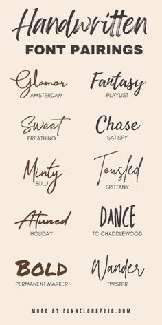 handwritten font pairings for different types of lettering, including the letters and numbers