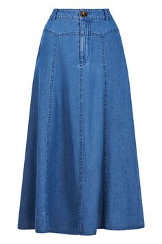 STYLE DETAILS: Refresh your denim lineup with the Playa Midi Skirt. This must-have skirt is poised to become your new favourite. In lightweight cotton denim, it offers an authentic denim vibe that's contemporary and comfortable. Sporting a half-elastic waist with a functional button and zip closure, it boasts a flattering A-line silhouette that's simply chic. Tuck in a tshirt and pair it with ballet flats for a stylish look perfect for your next weekend brunch outing. FEATURES: A-line Half elastic waist Button and zip closure Belt loops Inseam pockets Vertical panel stitch detail Midi-length 100% Cotton XS, S, M, L, XL Medium Wash Cotton Flared Skirt, Medium Wash Relaxed Long Denim Skirt, Dark Wash Denim Flared Skirt, Denim Blue Flared Skirt, Denim Lined Skirt In Dark Wash, High Waist Relaxed Medium Wash Denim Skirt, High Waist Medium Wash Relaxed Denim Skirt, High Waist Relaxed Fit Medium Wash Denim Skirt, Relaxed Denim Skirt For Work