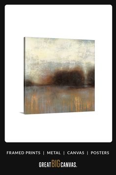 an abstract painting with white and brown colors on the canvas, it is in black frame