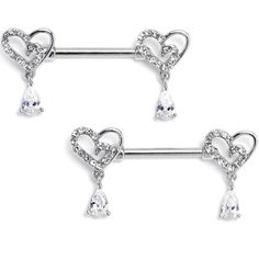 Product Details14 Gauge 9/16 Clear CZ Gem Asymmetrical Heart Dangle Nipple Ring Set Keep style on your side when you fall in love with this 14 gauge nipple jewelry. It is made with 14mm durable 316L surgical grade stainless steel straight barbells. Each of the ends features a heart charm, with one side paved with clear cubic zirconia gems while the other side is unadorned for simple, asymmetrical style, and there is a clear cubic zirconia gem dangle for added motion. Get ready to love these opul Adjustable Silver Heart Body Jewelry, Heart-shaped Silver Body Jewelry For Wedding, Piercing Rings, Asymmetrical Style, Piercing Ring, Lip Ring, Jewelry Lookbook, Belly Rings, The Other Side