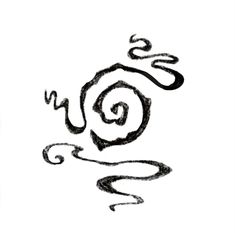 the word is written in black ink on a white paper with an image of a spiral