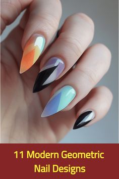 Exploring the world of geometric nail art offers endless creativity and precision, transforming your nails into miniature canvases of abstract beauty. Geometric Nail Designs, Two Tone Nails, Toes Nails, Animal Print Nails Art, Abstract Beauty, Geometric Nail Art, Floral Nail Designs, Galaxy Nails