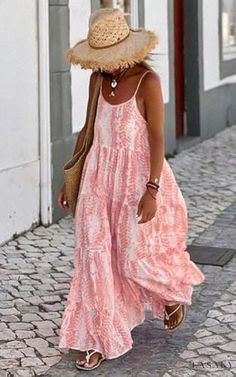 Lasaky - Elegant Dressing Gown Formal Dresses Floral, Boho Chic Dresses, Elegant Maxi Dresses, Orange Outfits, Boho Sundress, Women Summer Dresses, Tropical Patterns, Strapless Maxi, Crewneck Dress