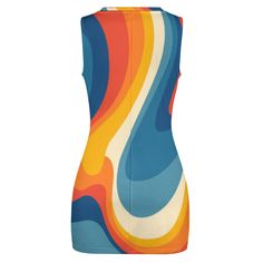 Streifenkleid, GOGO-Kleid, Cut-Out-Kleid, ärmelloses Kleid, orange-blaues Streifenkleid, Minikleid, High-Fashion-Kleid, Sexy Kleid, Kleid im Hippie-Stil

 Handgefertigt auf Bestellung, entworfen in Kalifornien, handgenäht im Ausland.

 Ich habe dies für diejenigen erstellt, die den Druck im 70er-Jahre-Stil mit einem modernen Touch lieben. Hergestellt mit einem Reißverschluss an der Seite des Kleides und dünnem Polyestermaterial, perfekt für Sommer oder Frühling. Ein supersüßer Ausschnitt über de Dress High Fashion, 70s Mode, Blue Stripe Dress, Gogo Dress, Mini Wrap Skirt, High Fashion Dresses, Hippie Dress, Mini Wrap, Blue Striped Dress