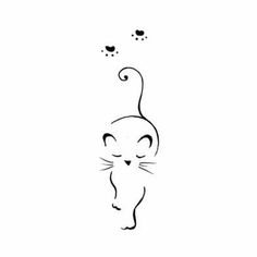 a black and white drawing of a cat with hearts on it's back side