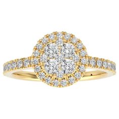 Indulge in the timeless allure of our Moonlight Round Cluster Ring, a true masterpiece in 14K yellow gold weighing 3.61 grams. This exquisite ring boasts a captivating design, featuring a 1.3 carat total weight of 44 shimmering diamonds expertly arranged in a 11.2 mm diameter round cluster. The delicate and intricate craftsmanship ensures every facet of these diamonds catches the light, creating an enchanting display of radiance. With a slender 1.2mm shank, this ring strikes the perfect balance 3 Carat Diamond, 3 Carat, Cluster Ring, Ring Verlobung, Anniversary Gifts, Jewelry Rings, Yellow Gold, Thing 1, Engagement Rings