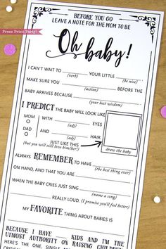 a baby shower game with the words oh baby written in black and white on it