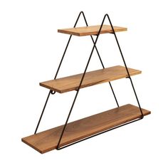 three tiered wooden shelf with metal legs