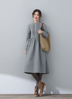 "FEATURES * 25% wool, other fiber,nylon * Polyester lining * Two side seam pockets * Front button closure * Long sleeve wool dress * Casual wool dress * Perfect for winter, autumn * Dry clean * Size XS-Sample is ready to ship, Only 1 available, don't accept refund, exchange * The model is 170 cm (5′ 7″) tall with a 80 cm (31.5\") bust, 66 cm (26\") waist. She is wearing the wool dress in size XS. ★★ Get your size in Size Chart with your body measurement https://www.etsy.com/listing/794055682 ★★ Dress Shirt Dress, Body Measurement, Handmade Dress, Medieval Dress, Dress Handmade, Handmade Dresses, Formal Looks, Wool Dress, Dress With Pockets