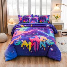 PRICES MAY VARY. 【CREATIVE DESIGN】 Our Gamer Gamepad Unique Chic Design Bedding Sets & Collections Adopt Environmentally Friendly Reactive Printing and Dyeing Process, Clear Pattern. Appropriate for All Seasons. 【PACKAGE INCLUDE】 6 pcs Twin Comforter set, 1 comforter (175x230cm/68x90inch) and 2 pillowcases (50x70cm/19x27inch), 1 pillow shams （19x19inch/45x45cm）, 1 flat sheet 95"*65"(243*167cm), 1 fitted sheet 74"*38"(190*99cm). 【PREMIUM FABRIC】 100% Microfiber fabric is breathable and durable wi Modern Game Room, Twin Comforter Sets, Games Console, Gamer Room Decor, Modern Games, Kids Bedding Sets, Twin Comforter, Gamer Room, Quilt Set