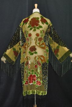 Art to Classic Eastern Peacock Burnout Velvet Fringe Jacket Coat Kimono Duster | eBay Spring Costume Outerwear With Long Sleeves, Embroidered Long Sleeve Outerwear For Costume, Traditional Fall Costume Outerwear, Green Fall Costume Outerwear, Embroidered Costume Outerwear For Fall, Multicolor Vintage Kimono For Fall, Vintage Multicolor Fall Kimono, Vintage Embroidered Costume Outerwear, Vintage Embroidered Outerwear For Costume