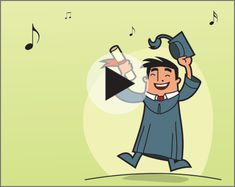 a cartoon character is holding a microphone and playing music with notes coming out of it